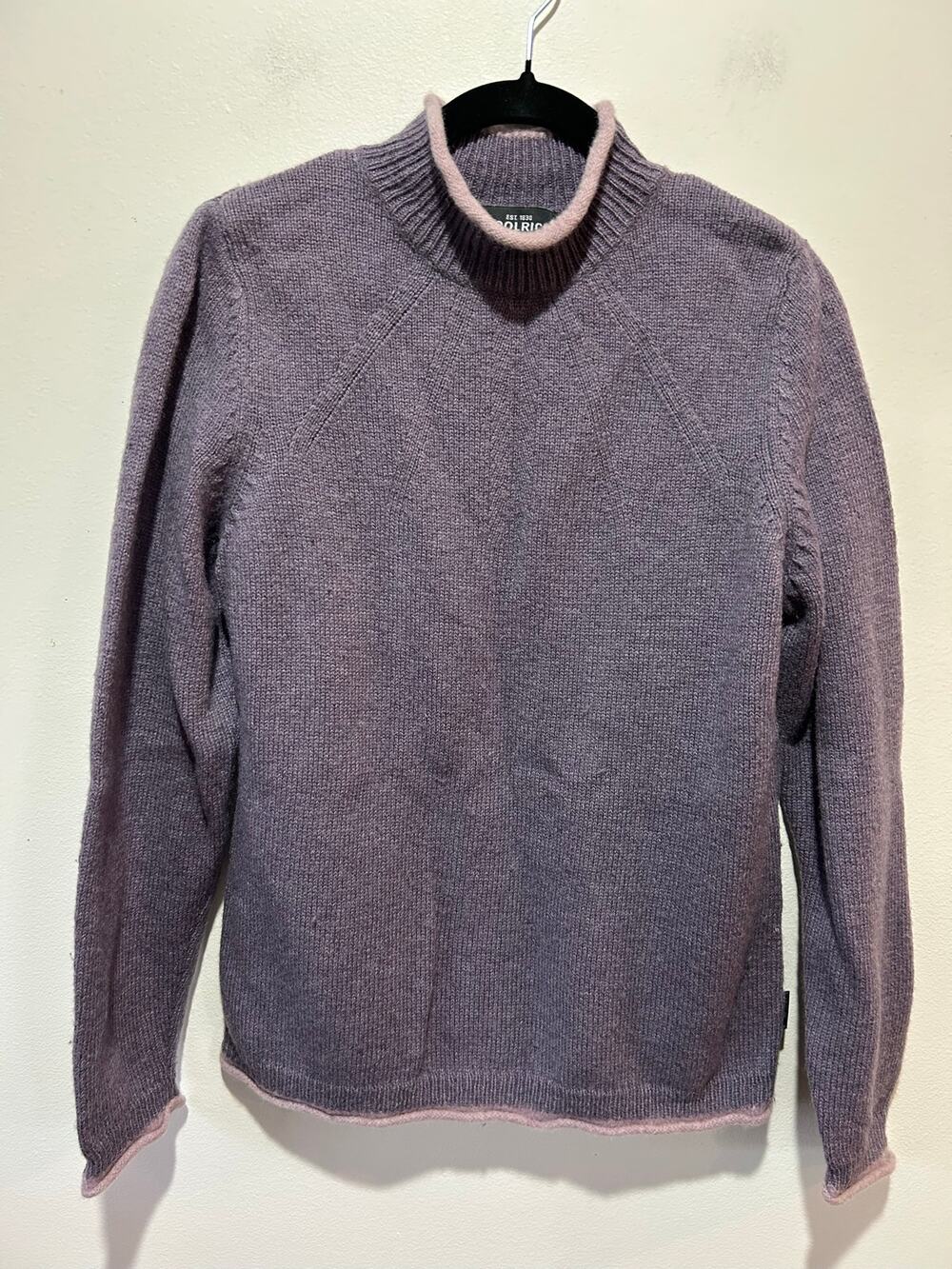 Woolrich wool sweater womens M purple pink trim roll neck